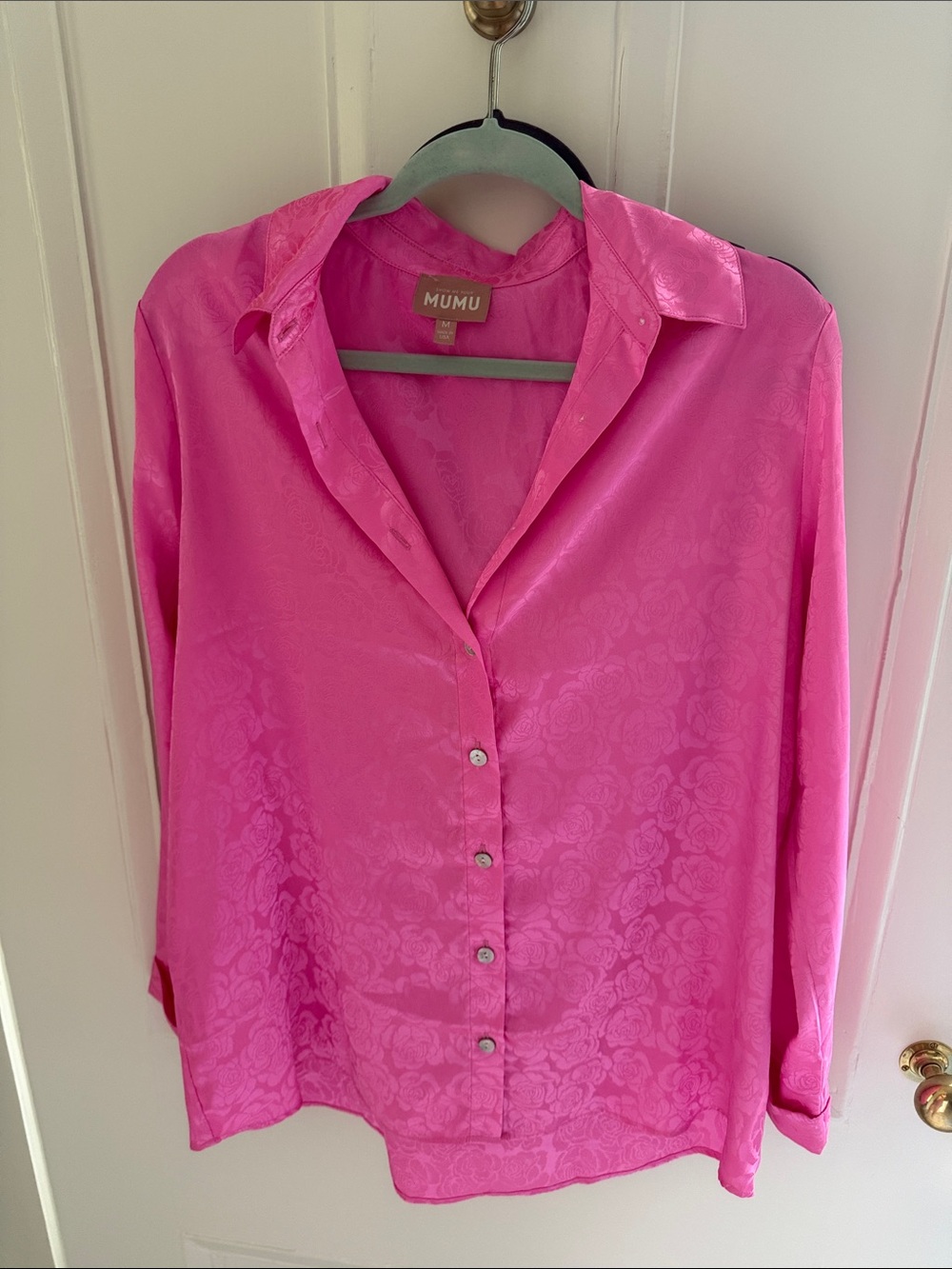 Show Me Your MuMu Hot Pink Satin Button-Down Shirt